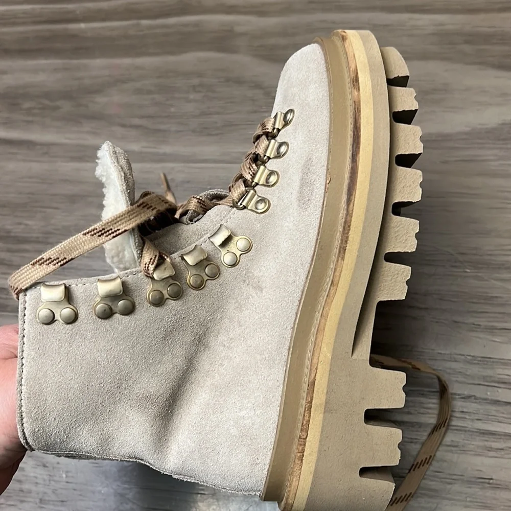 ALLSAINTS WANDA SUEDE COMBAT BOOTS SHEARLING LIND LUG SOLES SIZE 5